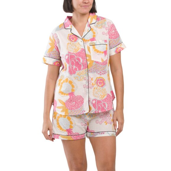 SUNSKAARA White 2pc Cotton Floral Pajama Set - Picture 1 of 1